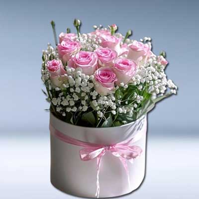 "Pink Roses with Fillers Flower box - code BF44 - Click here to View more details about this Product